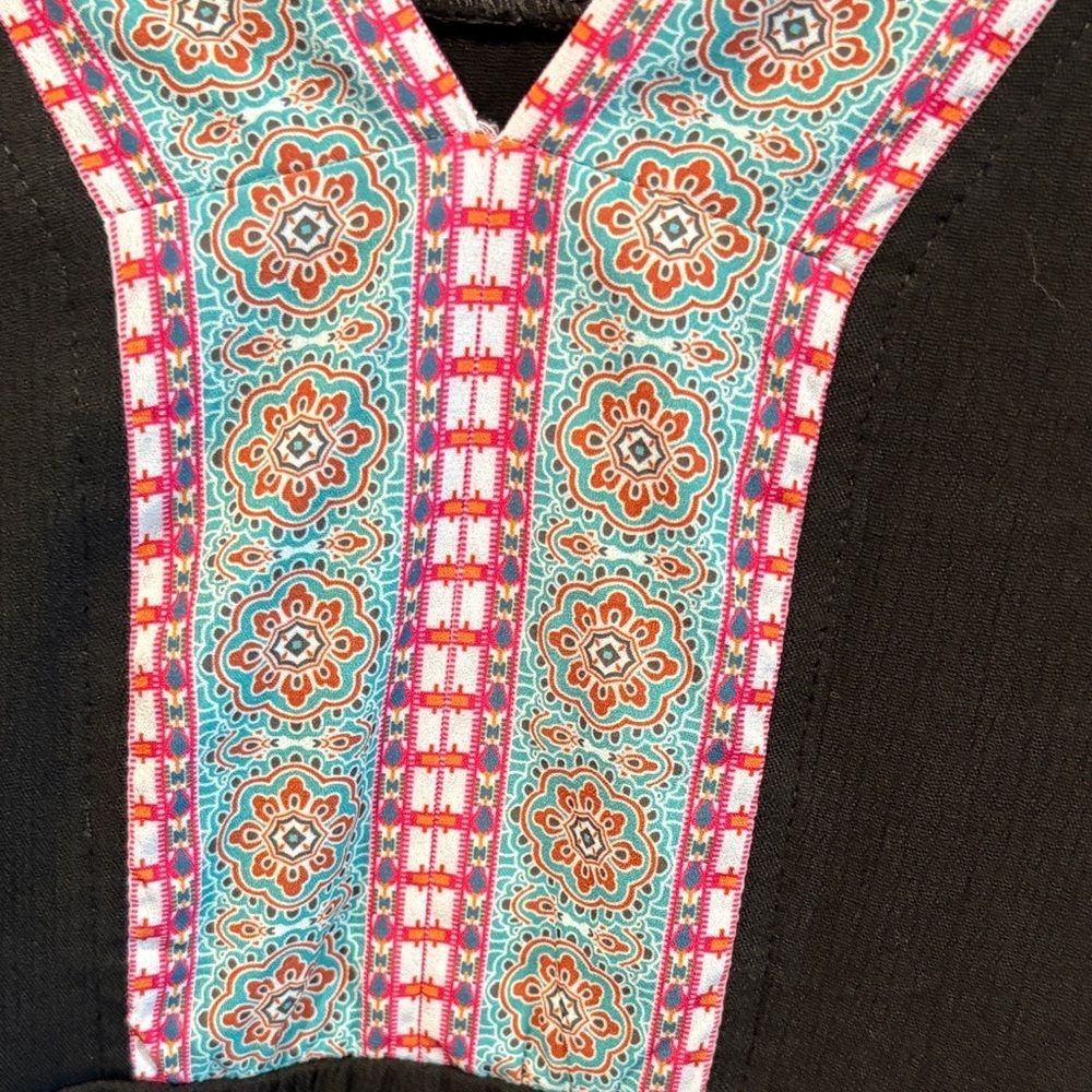 White Mark Black Midi Dress with Colorful Embroidery - Picture 5 of 9